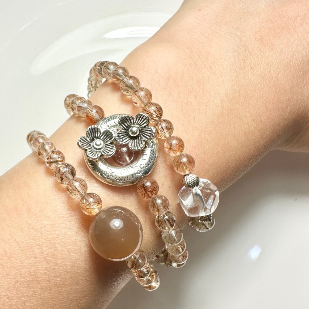 Triple Black Gold Super Seven Quartz Beaded Bracelet 20 inches